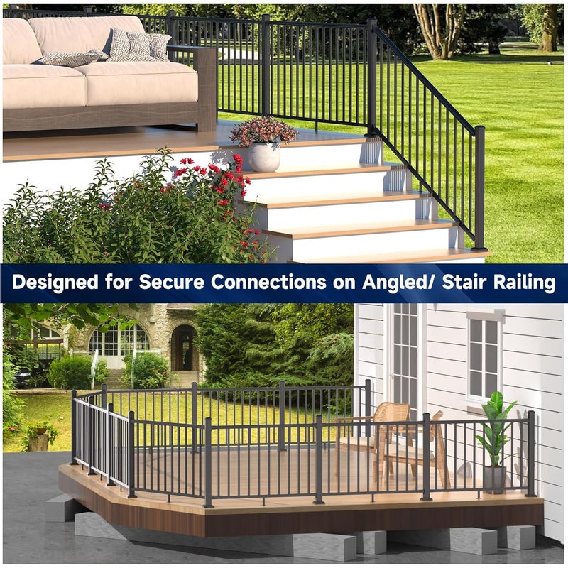 Egadis 2 Pack Aluminum Adjustable Railing Bracket, Deck Railing Bracket Connector, Black Textured AAMA 2604 Powder-Coat Finish Rail System for Outdoor Decks, Porches & Balconies - Image 2
